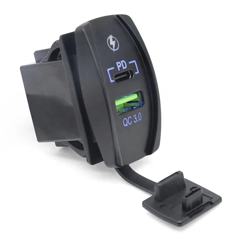Carling Rocker Switch LED QC 3.0 Dual Car Charger Adapter USB C Car Charger Fast Charging Socket Waterproof for Bus Boat RV