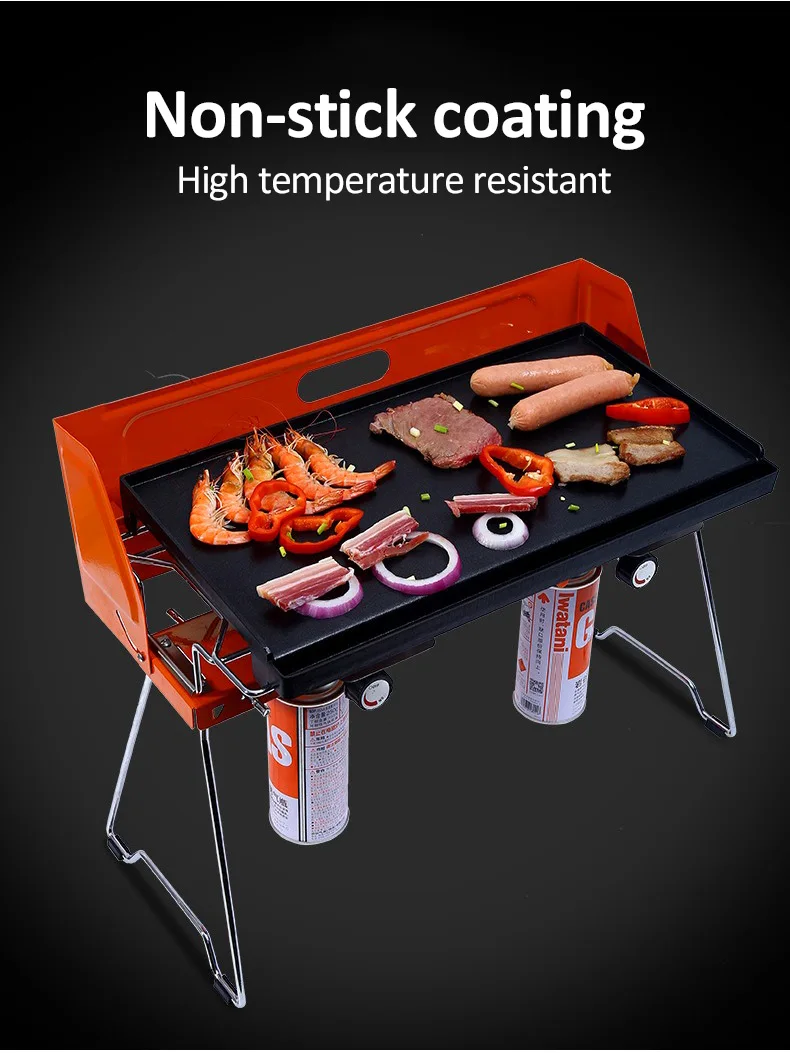 Portable Foldable Double Burner BBQ Grill Windproof Outdoor Camping Picnic Stove for Customized color BBQ