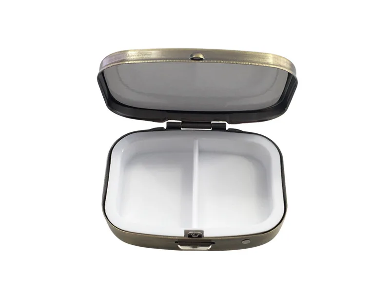 Retro Pill Case Pill Box Pocket 2 Compartment Medicine Case Vitamin Pill Organizer for Pocket Purse and Travel Gifts