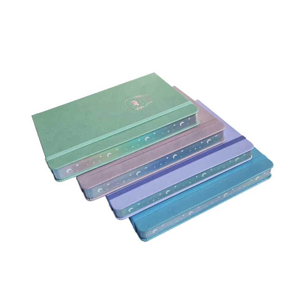 Custom Pretty A5 Hardcover Vegan Leather Pastel Colors Diary Elastic Notebook Journal With Fancy Holographic Edging