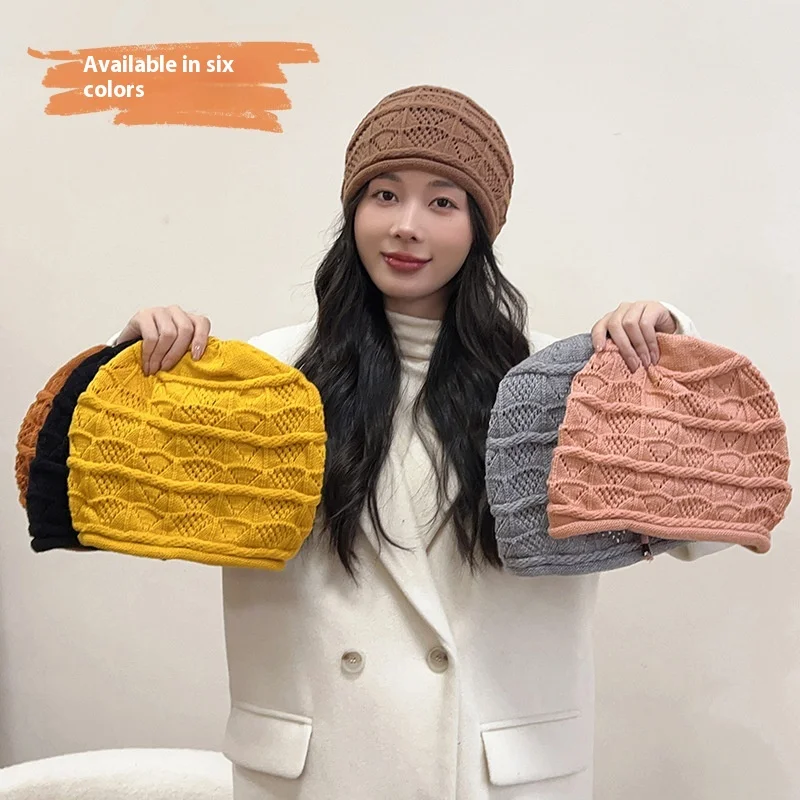 Winter Fashionable Woolen Hat for Women Casual Rolled Edge Pile Made from Soft Cashmere Hat with Drawstring