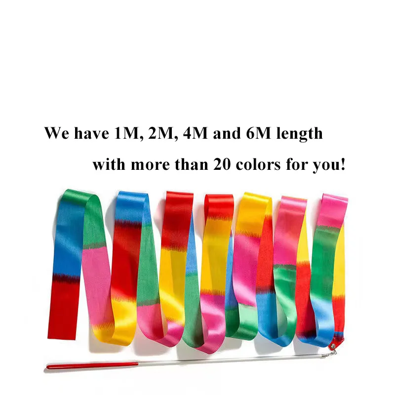 Factory 6M Length 49CM Pink Handle Colorful Rhythmic Artistic Gymnastics Dance Ribbons For Adult Kids