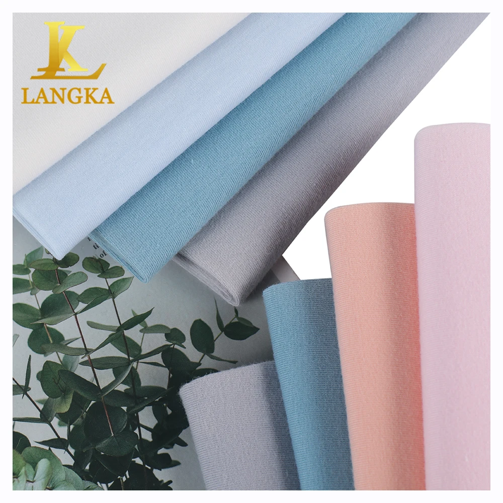 Langka solid black 95 cotton and 5 elastane lycra knit fabric korea spandex material suppliers for dresses underwear