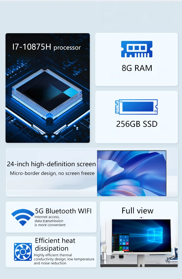 All in One PC AIO Desktops 23.8inch Computer Desktop Core I3 I5 I7 I9 PC Gamer Gaming All In One Computer