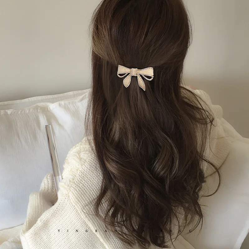 Simple Lovely Bow Hair Ornament Sweet Heart Rhinestone Pearl Hair Pins For Girls Beautiful Decoration (H016C)