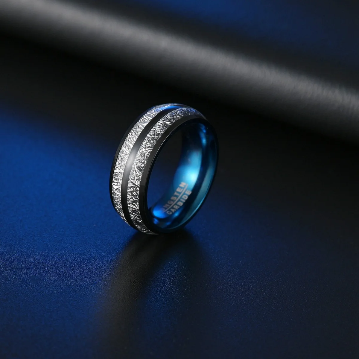 Модные ювелирные изделия из титановой стали полированный метеорит инкрустация бриллиант мужской свадебный браслет розовое золото серебро черный Вольфрам Карбидное кольцо