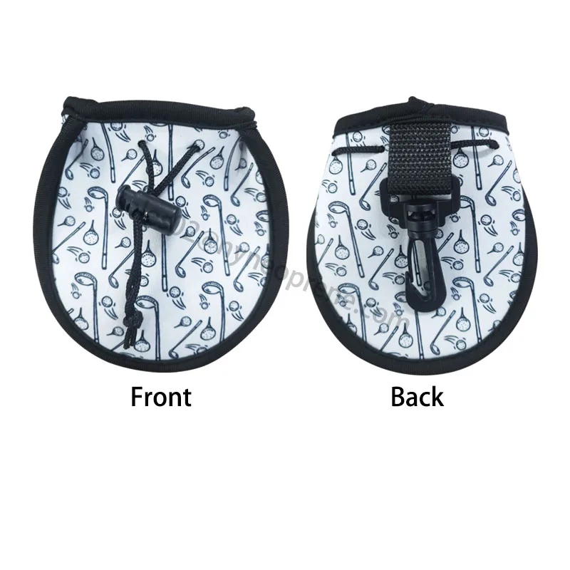 Hot selling transfer golf Ball pouch with lanyard neoprene portable golf Ball Drawstring pouch 3 packs for Outdoor sports