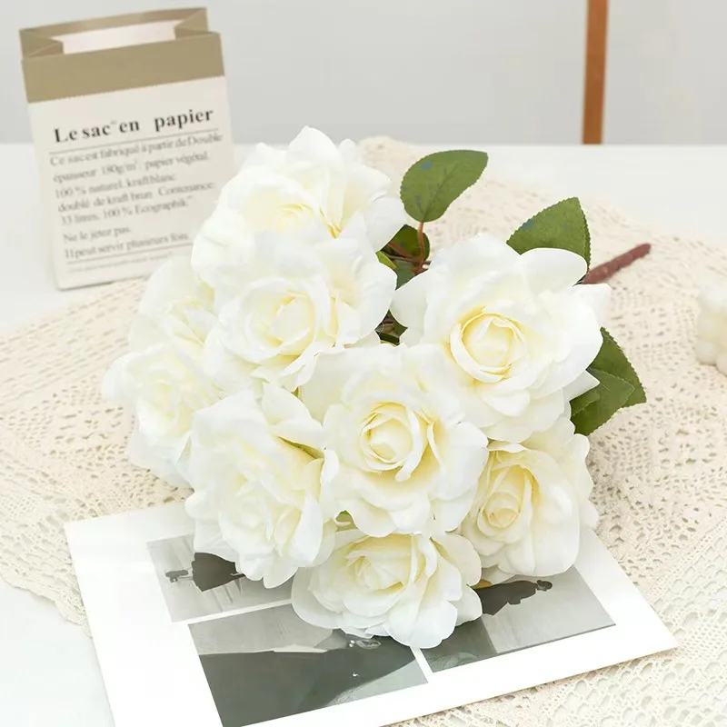 New Arrival Ins Style 11 Heads Artificial Silk Rose Flowers Home Hotel Wedding Decoration