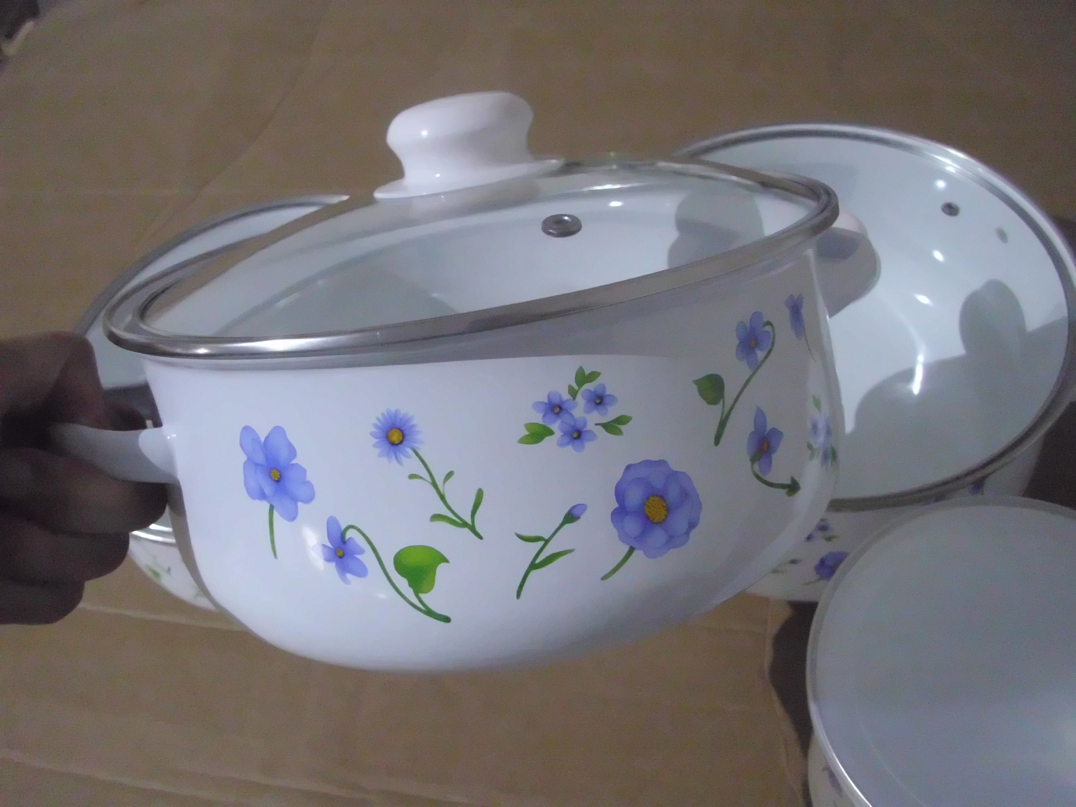 Mexico Enamel Casserole Sets 22/24/26cm pot 24cm frypan 16cm cup AVON Ollas de Peltre Enamel Cookware Enamel hetera sweet cottag