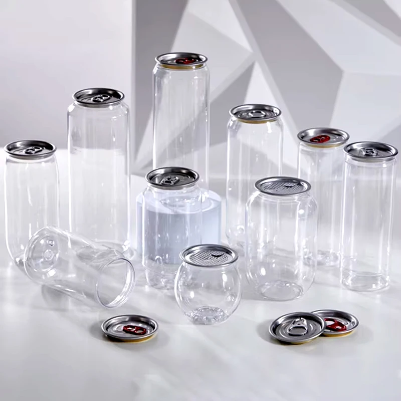 Customizable 330ml PET Clear Plastic Cups with Lids Disposable Cream Coffee Beer Soda Milk Tea Juice Beverages Can Shape Jars