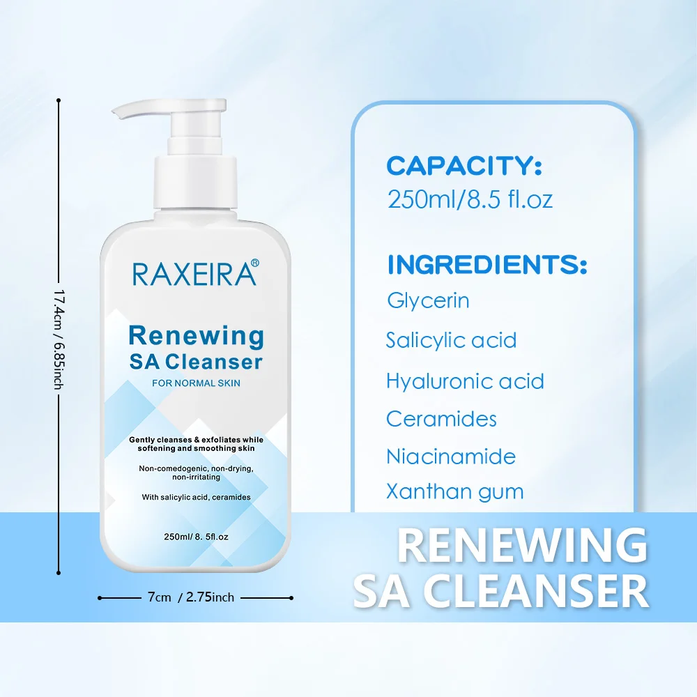 Salicylic Acid Cleanser with Hyaluronic Acid Niacinamide Ceramide for Face BHA Exfoliant