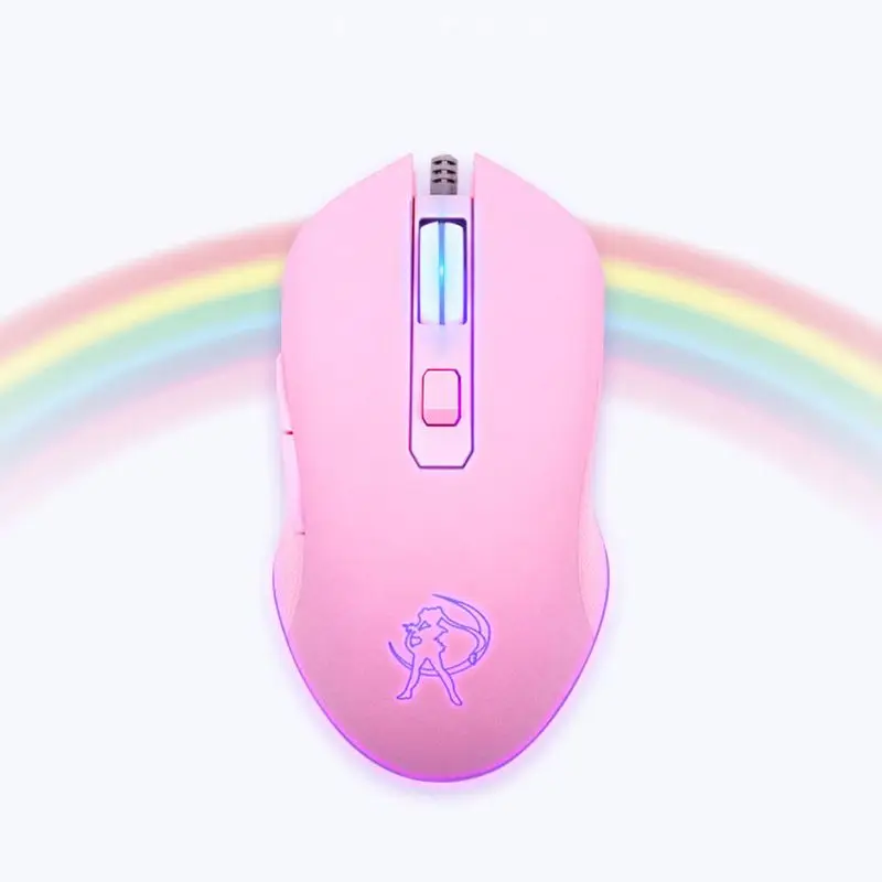 Colorful Optical Gaming Mice Ergonomic USB Wired 6 Buttons for PC Laptop Pink Office Mouse