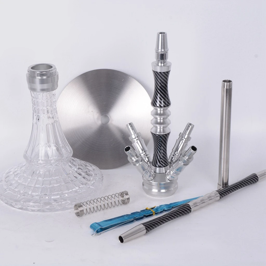 Wholesale Factory Quadruple 4 Hoses Silicone Tube Shisha Hookah Accessories Custom Logo Aluminum Shisha Hookah Set