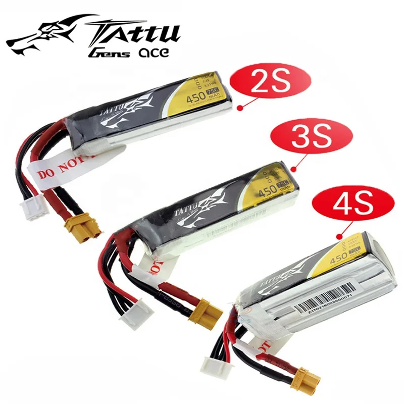 ACE Tattu 450mAh 75C 7.4V 11.1V 14.8V 2S 3S 4S With XT30 Plug Lipo Battery For Mini Drone Racing Quadcopter Dron UAV RC Car FPV