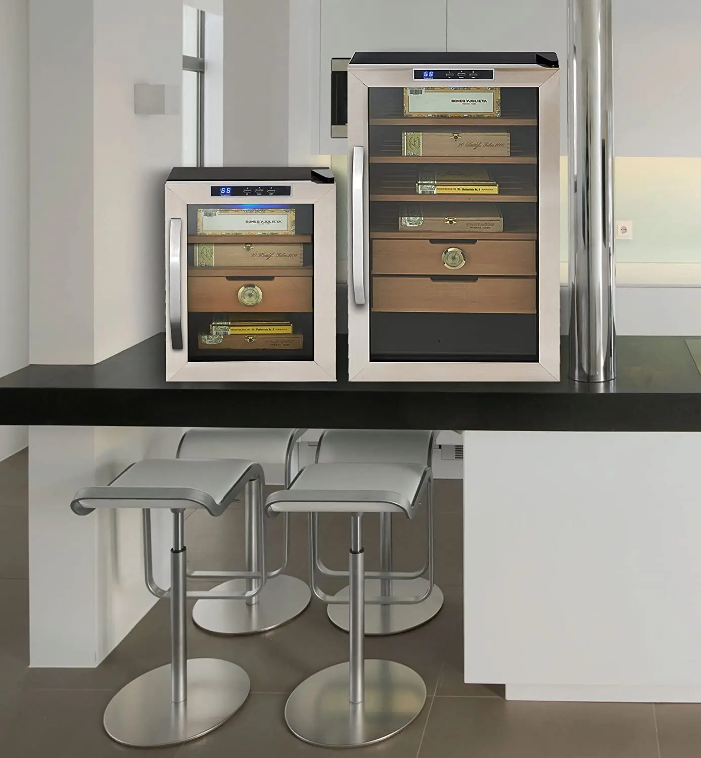 Stainless Steel 400-Cigar Cooler 2.5 Cubic Feet Humidor Cigar Fridge Showcase Electric Cigar Humidor  Cabinet