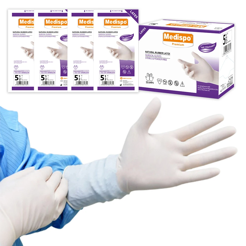China medical dental sterile latex surgical hand gloves for medical surgery