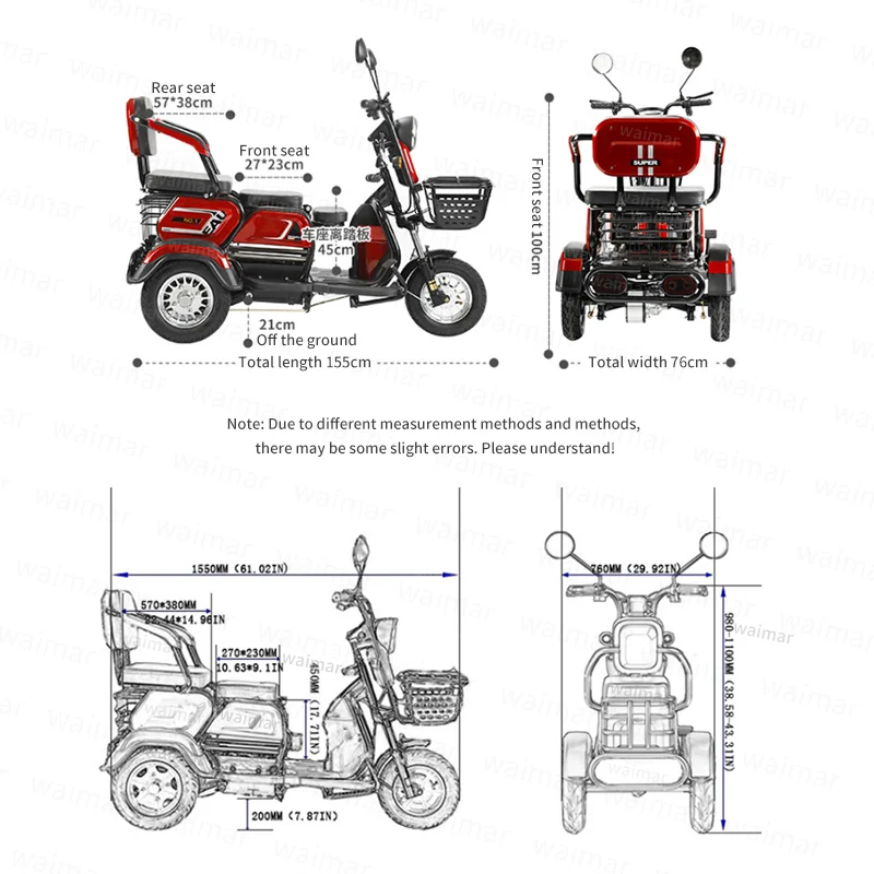 High Quality Passenger Transport Tuk Tuk Bajaji Electric Tricycle 3 Wheels Leisure Travel Tricycle