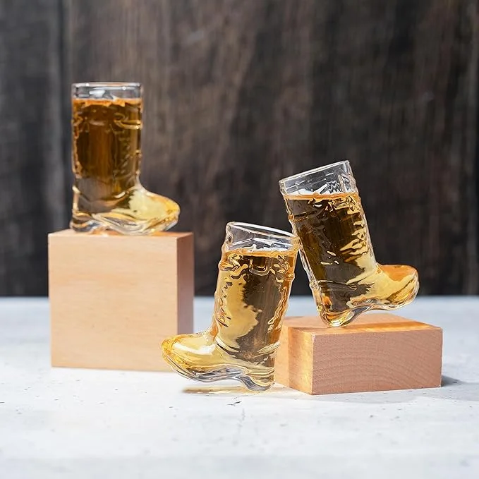 25ml Custom colorful Cowboy Boots Shape Shot Glass Cup Popular Design Cowboy Boots glassware for Liquor