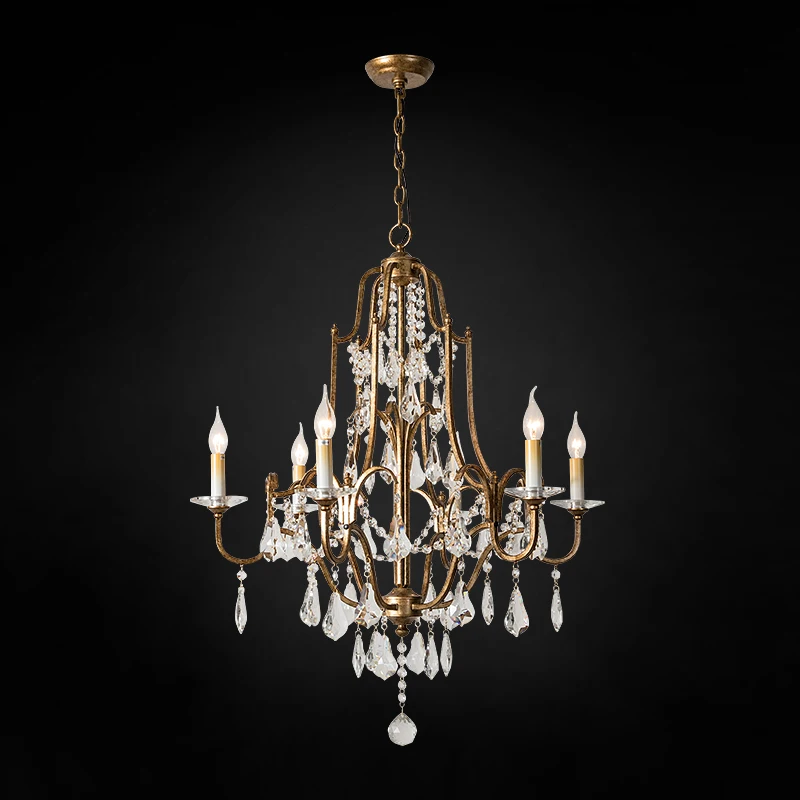 Vintage lobby iron crystal candle native light chandelier luxury hanging lamp chandelier luxury crystal high ceiling for home