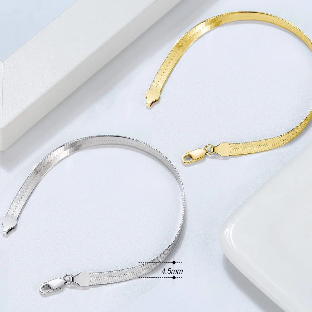 Popular INS 925 Sterling Silver 18K Gold Plated Chunky Snake Chain Bracelet Necklace Jewelry