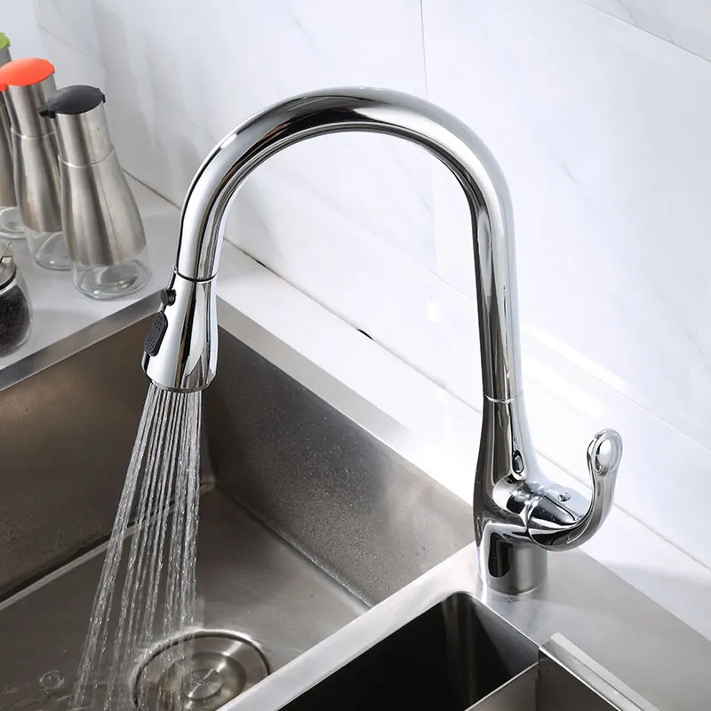 ROVATE factory wholesale price kitchen sink faucet with pull-down spray, 360 adjustable faucet hot and cold water mixer