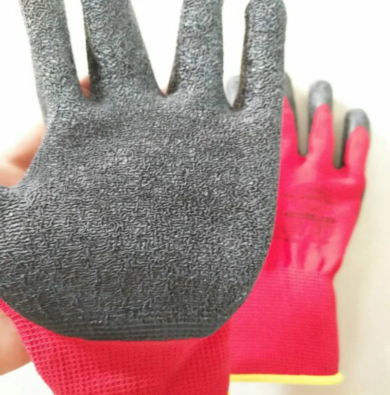 
Latex palm coated grip polyester lining rubber covered work gloves 