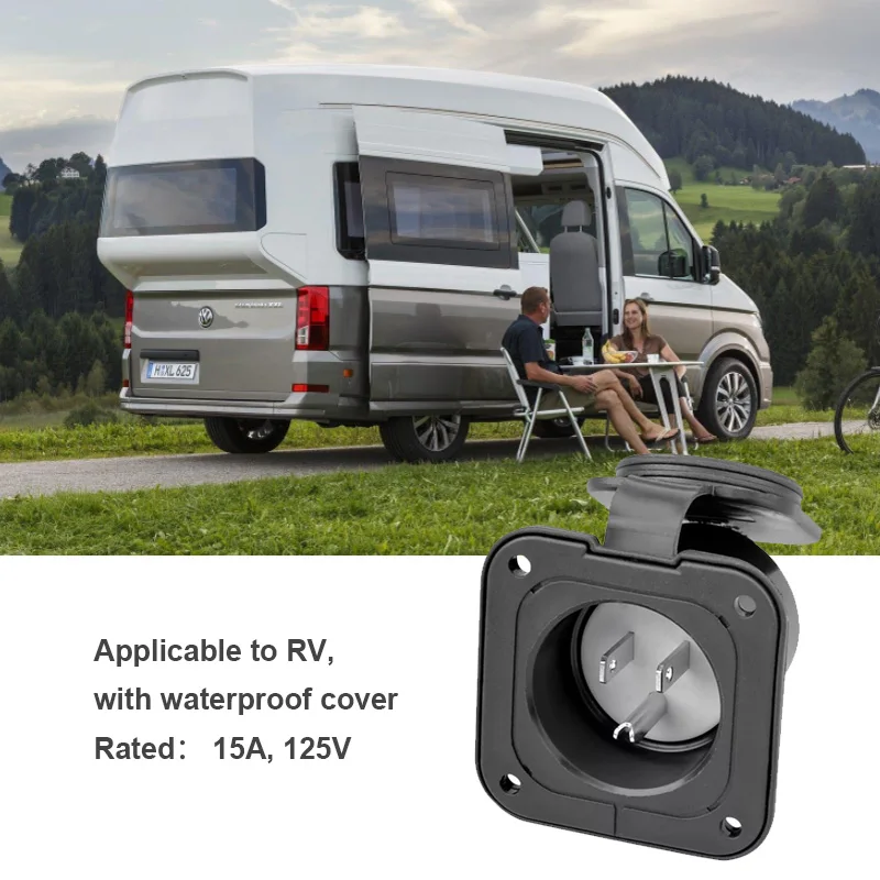 15A USA Inlet Plug 3PIN Nema 5-15 Straight Recessed Male Outlet RV Flanged Inlet Receptacle with cover