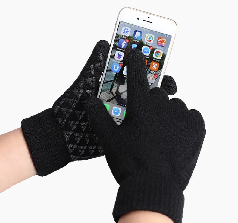 Europe and the United States plus size thickening winter riding knitted touch screen gloves warm texting elastic non-slip gloves
