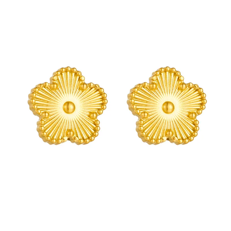 Wholesale 316lL Clovers Flower Shaped Gold Plated Stainless Steel Bracelet Earring Necklace Jewelry Set For Women