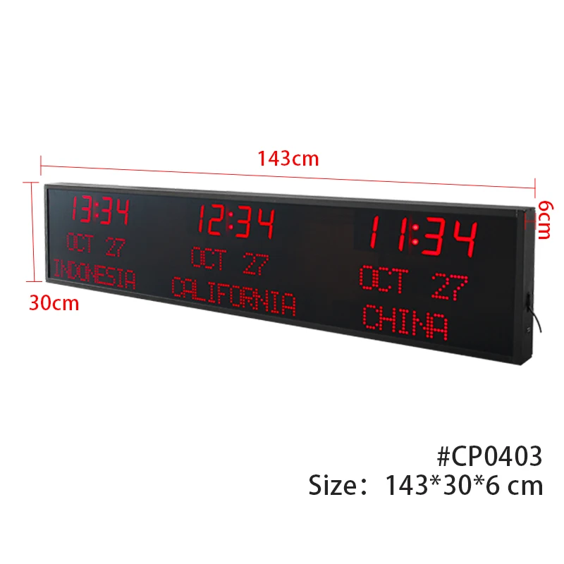 CHEETIE CP36 DIY Electronic Daylight Saving Digital LED World Time Zone Clock for Office Hotel Wall