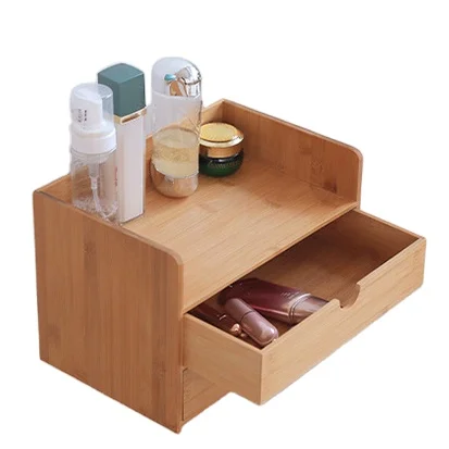 Bamboo table organizer well management for cosmetics