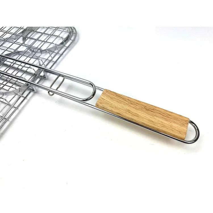 stainless steel large wire net folding grilling basket hamburger meat Barbecue basket for outdoor BBQ cooking
