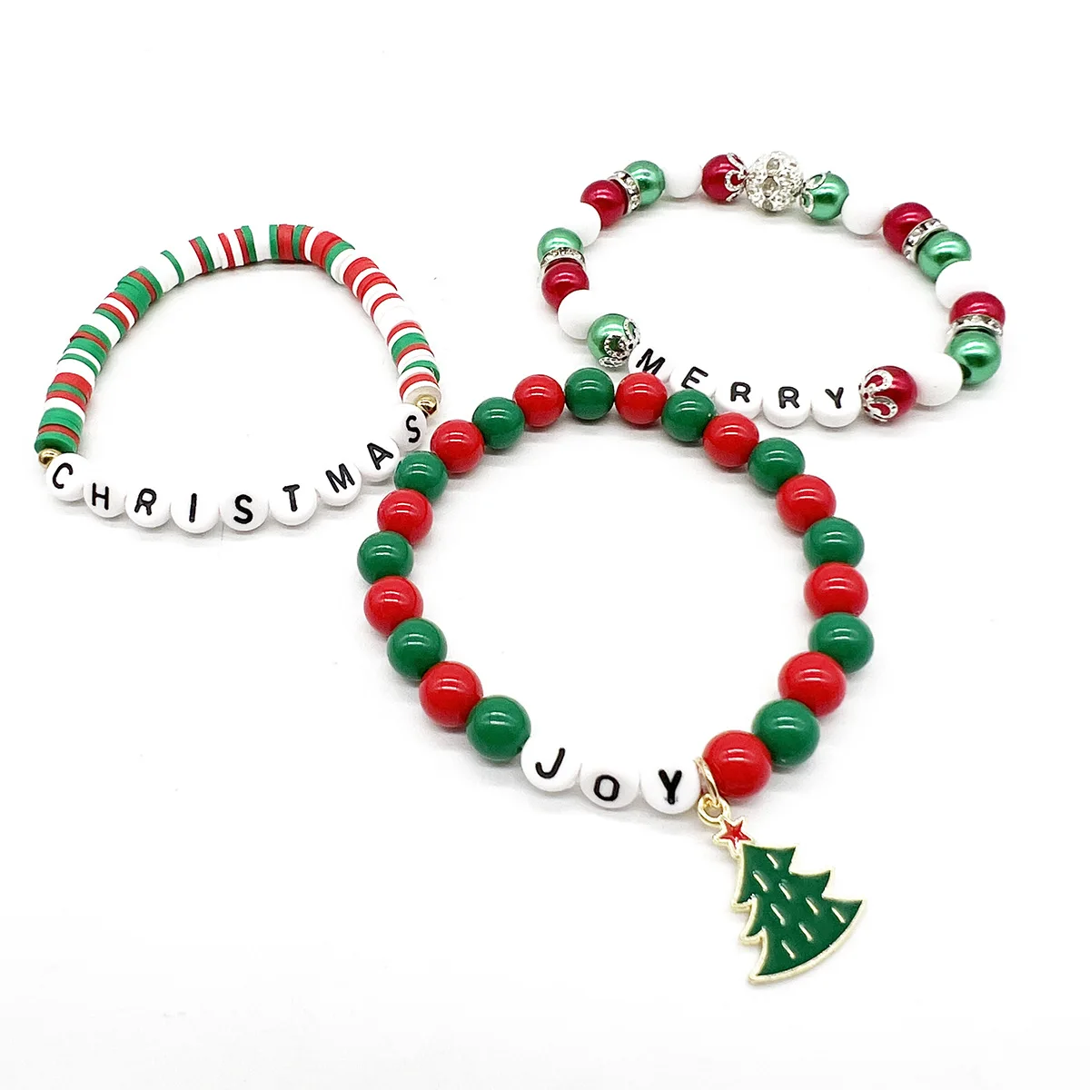 Christmas Gift Beaded Letter Elastic Bracelet Set Beaded Bracelet Christmas Tree Bracelet