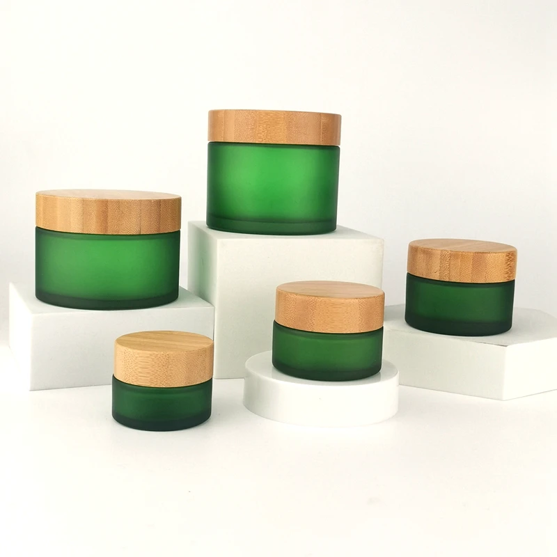 frosted amber glass jar 200g 150g 100g glass cosmetic jars 50g 30g 15g glass jar with bamboo lid for face cream