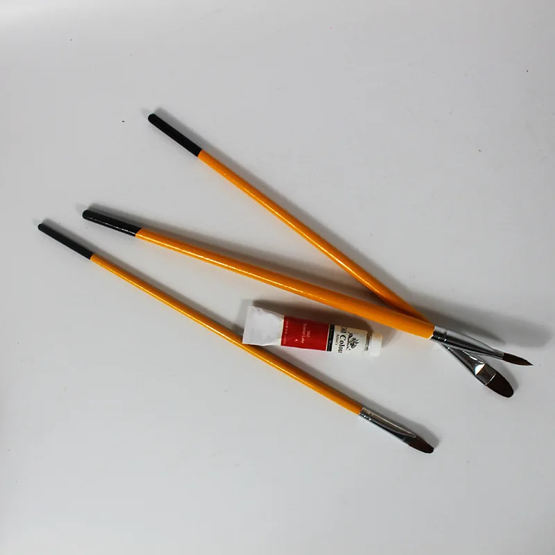 Angular Synthetic Hog Bristle Hair Oil Acrylic Artist Wood Brush Set