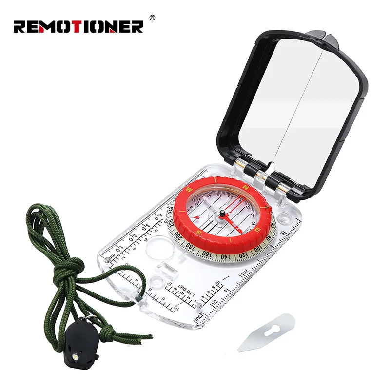 Multi-functional Flip-Flop Camping Hiking Compass with Magnetic Declination Adjustable LED Light