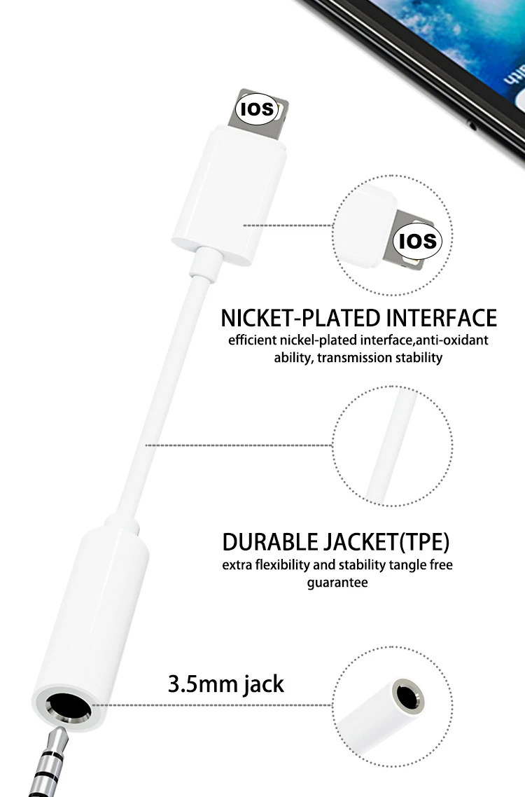 Headphone Jack Adapter for Lighting to 3.5mm Headphone Jack Audio Adapter for iPhone