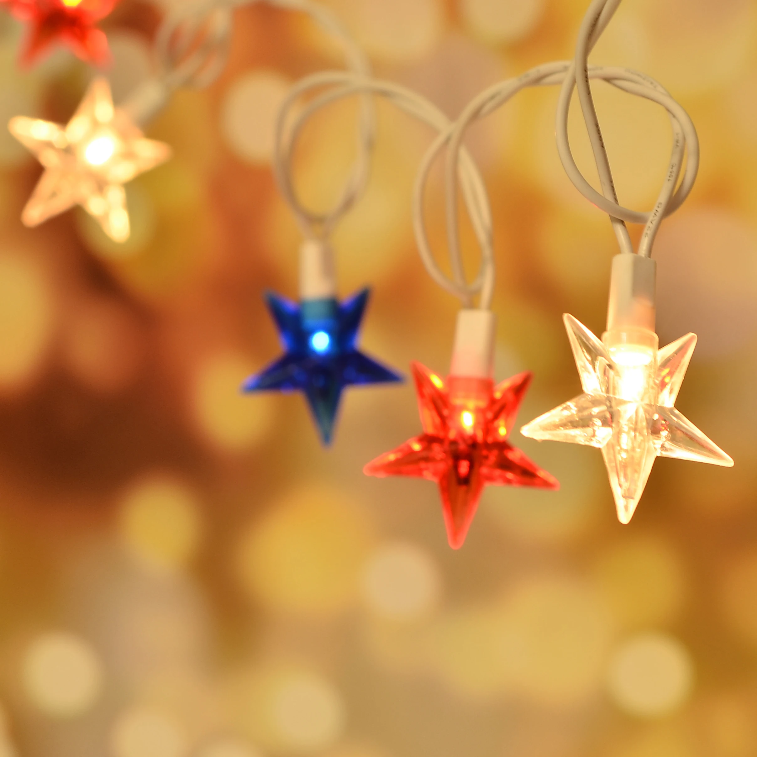 UL Plastic Star Red White Blue Patriotic string Light For Christmas National Day Decor