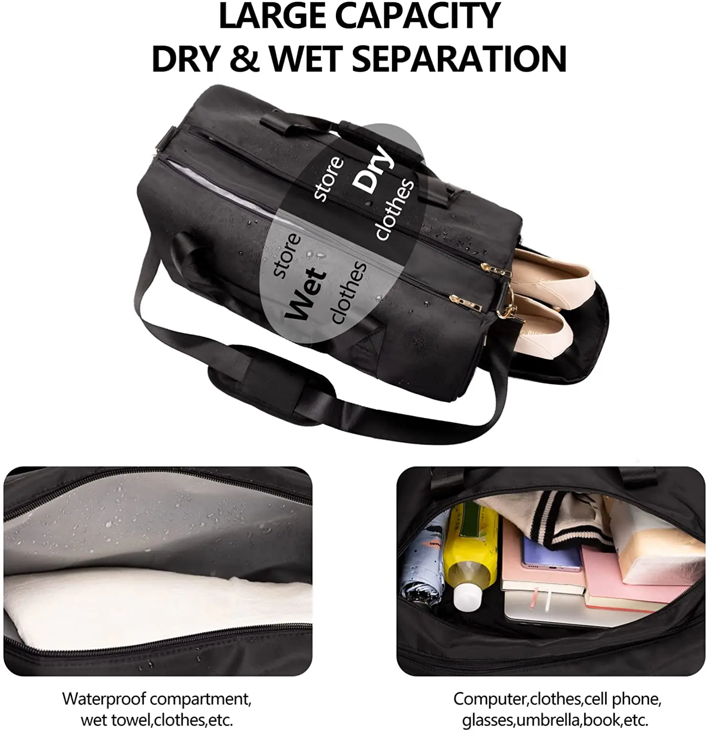 Gym Duffle Bag Dry Wet Separated Sport Duffle Bag Training Handbag Yoga bag with Extra Drawstring Backpack n Lightweight