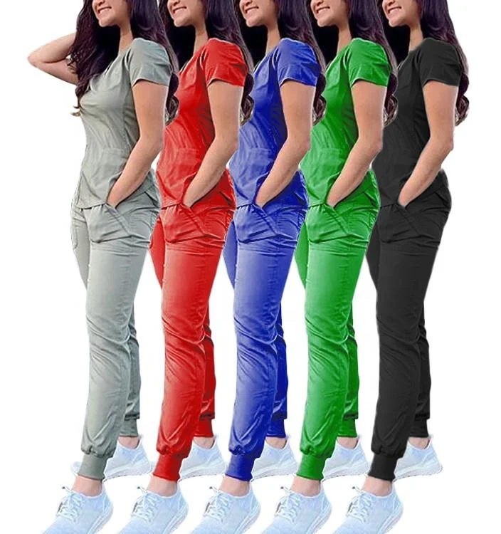 Fashion workwear clothing Anti Wrinkle Water Resist Soft Fabric Nurse Scrubs Hospital Uniform Medical Scrubs Jogger Scrubs