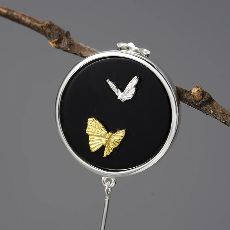 Luxury Natural Agate Stone Flying Butterfly Asymmetrical Long Dangle Earrings 925 Sterling Silver 18k goldfine jewelry for women