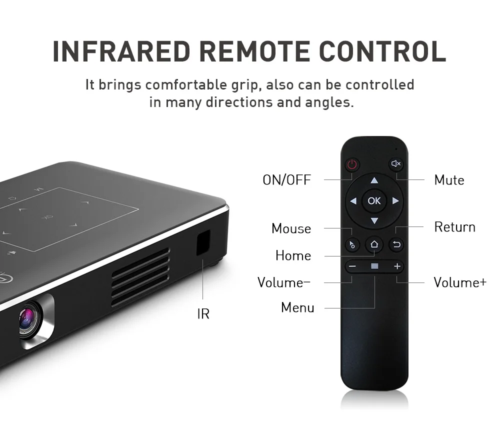 DLP 3D Projector 1080P Wifi 2.4G/5G Support RI Wireless Control BT 4.2 Android 9.0 for Camping Living Room