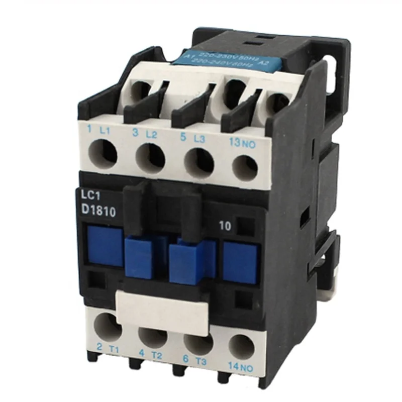 AC Contactor AC220V Coil 18A 3-Phase 1NO 50/60Hz Motor Starter Relay LC1 D1810 Black