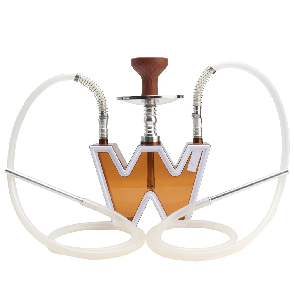 New design w hookah shisha wholesale custom hookah set 2 hose led hookah plastic chicha sheesha nargiles smoking shisha narguil