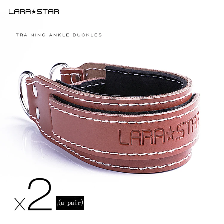 LS0125 Customized Logo OEM Cable Machine Leather Ankle Support Wraps Metal Ankle Brace Ankle Straps Resistance Bands