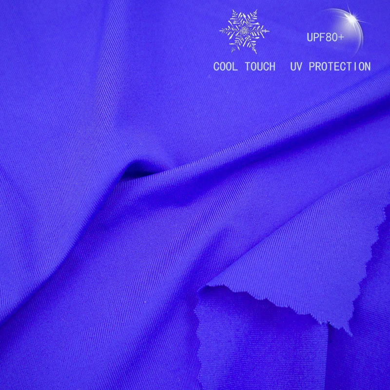 breathable polyamide 88% elastane 12% cool touch high elastic uv80+ sun protection swimwear fabric for vest and sleeves