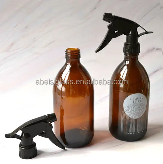 Customized 200ml 300ml 500ml Amber Glass Bottle With lotion Pump Dispenser