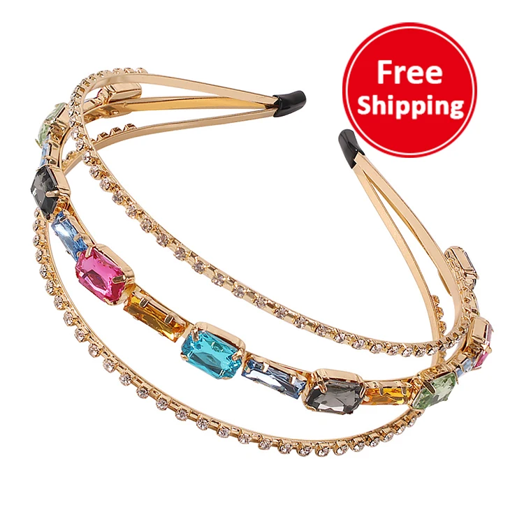 European and American double-layer alloy geometric glass drill super flash hair band fashion luxury headband