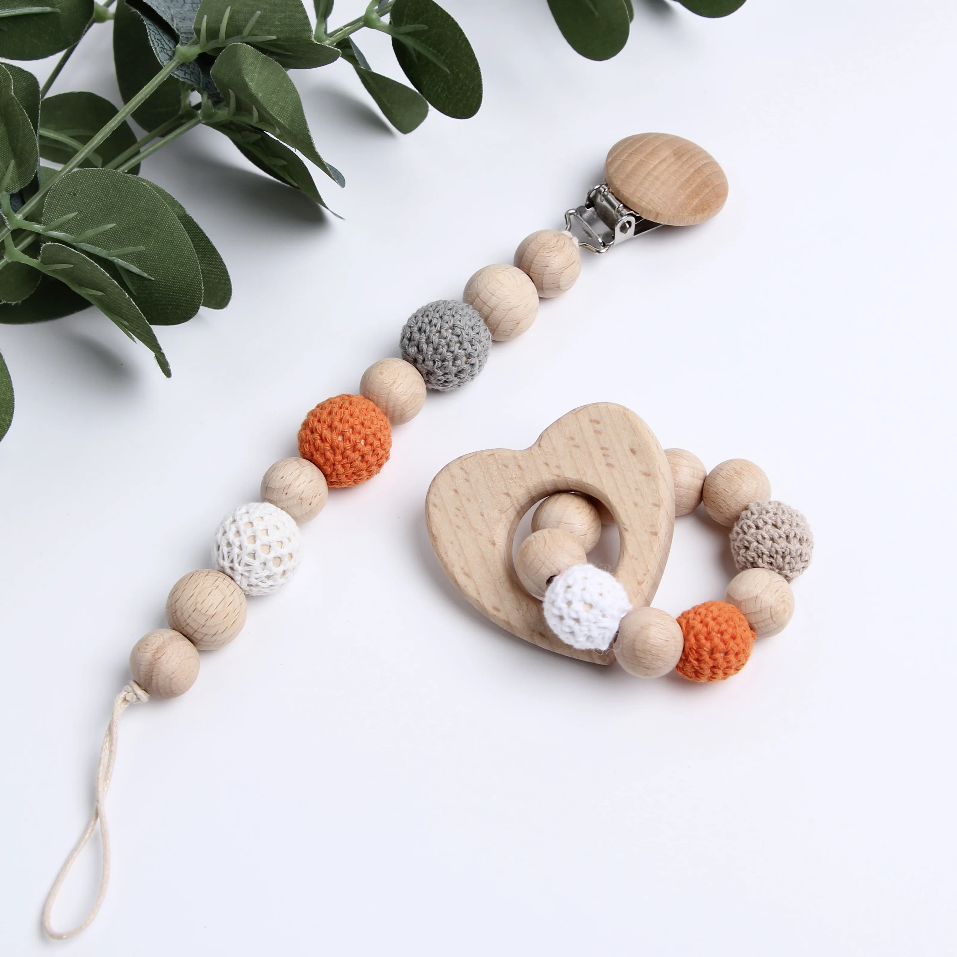 Wholesale hedgehog koala Baby Crochet Beads Teether Wooden Ring Rattles  Teething Bracelet wristlet teether rattles