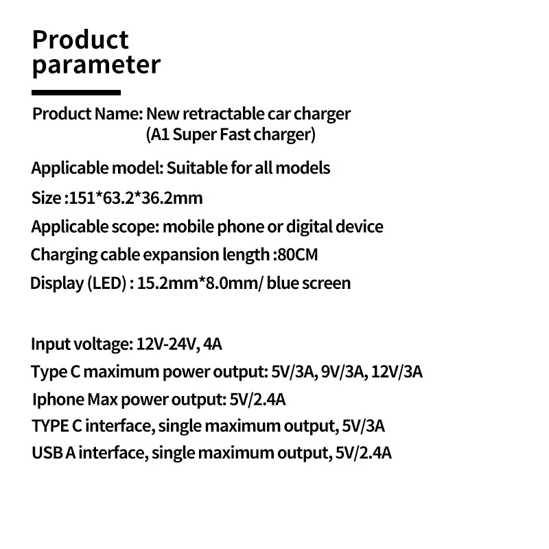 Retractable Car Charger 120W 4 In 1 Fast Car Phone Adapter With 31.5 Inch Cords Cell Phone Automobile Charger For Tablet Laptop
